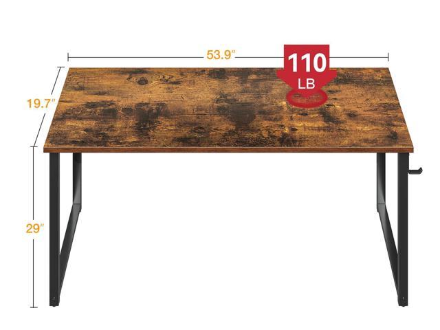Casaottima 54 Inch Computer Desk for Home Office, Study Writing Table for Small Spaces, Simple Modern Desk with Headphone Hooks, Rustic Brown