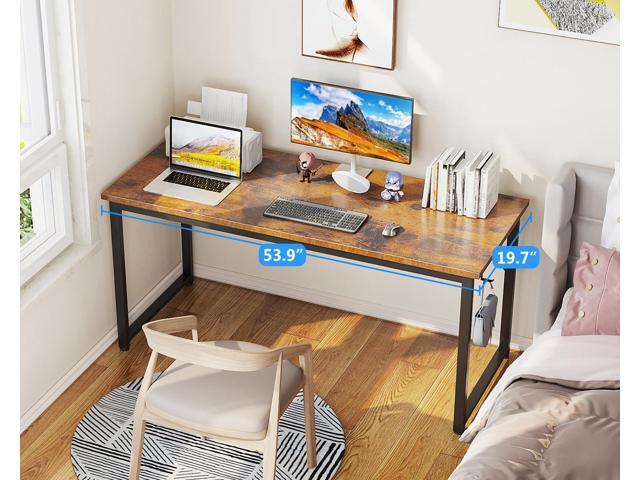 Casaottima 54 Inch Computer Desk for Home Office, Study Writing Table for Small Spaces, Simple Modern Desk with Headphone Hooks, Rustic Brown