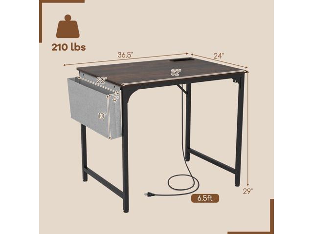 Tangkula 32 Computer Desk with Charging Station, Modern Simple Study Writing Desk with Storage Bag, Headphone Hook, Sturdy Metal Frame, Home Office...