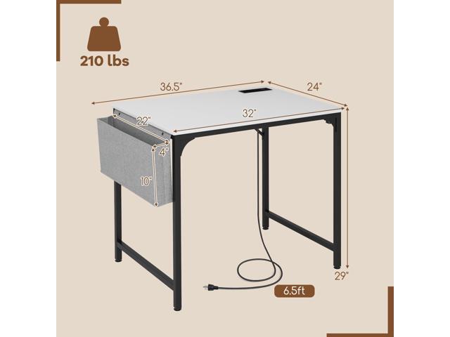 Tangkula 32 Computer Desk with Charging Station, Modern Simple Study Writing Desk with Storage Bag, Headphone Hook, Sturdy Metal Frame, Home Office...