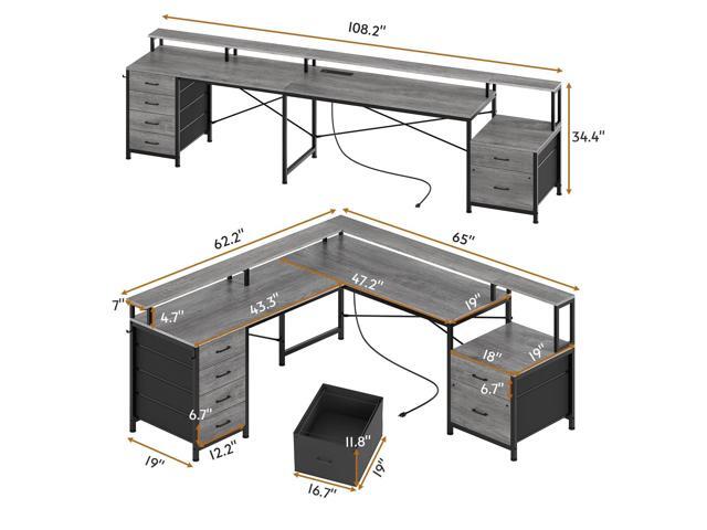 SEDETA L Shaped Desk with 6 Drawer, 108' Home Office Desk with File Drawer & Power Outlet, Corner Computer Desk with Monitor Shelf, Two Person...