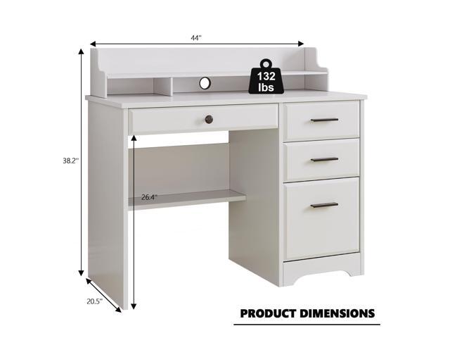 White Desk with Drawers, Small Computer Desk with File Drawers for Bedroom, Home Office Desk with Shelves and Monitor Stand for Writing Study,...