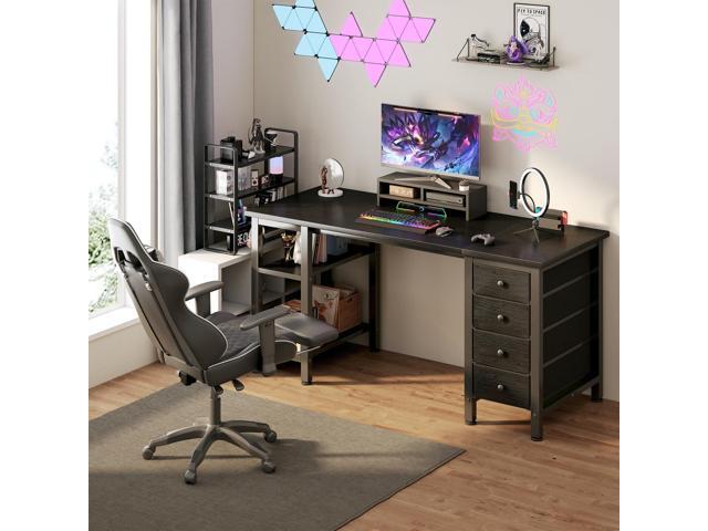 Lufeiya Gaming Desk with 4 Fabric Drawers & Storage Shelves, 47 inch Computer Writing Work Study Desk for Home Office Bedroom, Modern Simple...