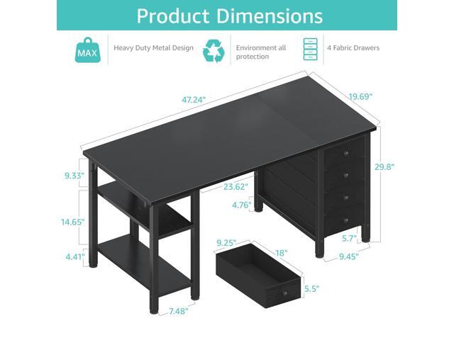 Lufeiya Gaming Desk with 4 Fabric Drawers & Storage Shelves, 47 inch Computer Writing Work Study Desk for Home Office Bedroom, Modern Simple...