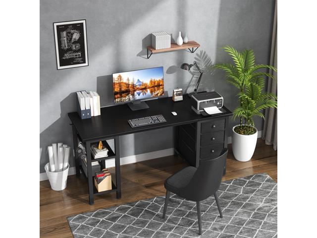 Lufeiya Gaming Desk with 4 Fabric Drawers & Storage Shelves, 47 inch Computer Writing Work Study Desk for Home Office Bedroom, Modern Simple...