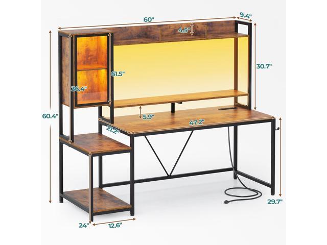 SEDETA Gaming Desk, 60'' Gaming Desk with Hutch and LED Lights, Computer Desk with Storage Shelves, Large PC Gamer Desk with Display Cabinet,...