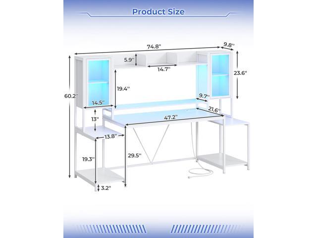 SEDETA Gaming Desk 74.8'' with LED Lights, Hutch and Storage Shelves, Computer Desk with Monitor Stand, Large PC Gamer Desk Workstation, Ergonomic...