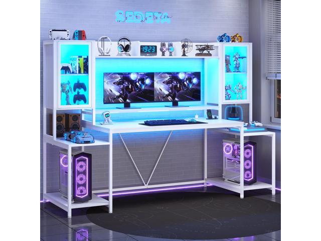 SEDETA Gaming Desk 74.8'' with LED Lights, Hutch and Storage Shelves, Computer Desk with Monitor Stand, Large PC Gamer Desk Workstation, Ergonomic...