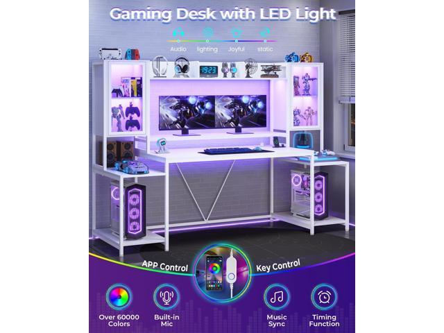 SEDETA Gaming Desk 74.8'' with LED Lights, Hutch and Storage Shelves, Computer Desk with Monitor Stand, Large PC Gamer Desk Workstation, Ergonomic...