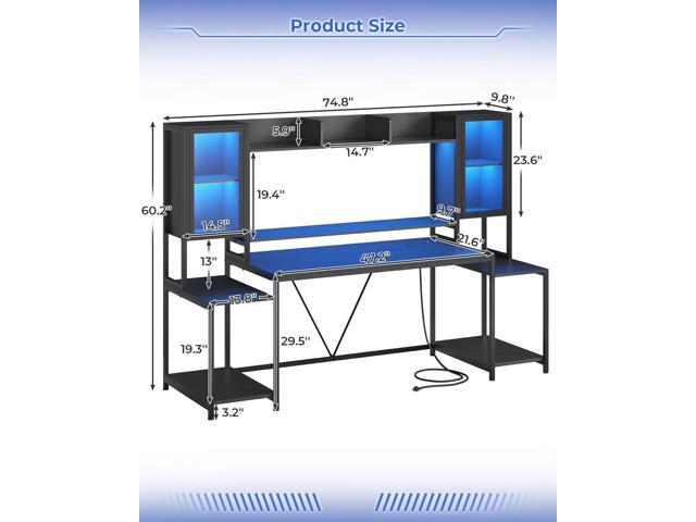 SEDETA Gaming Desk 74.8'' with LED Lights, Hutch and Storage Shelves, Computer Desk with Monitor Stand, Large PC Gamer Desk Workstation, Ergonomic...