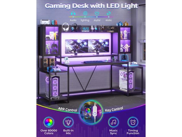 SEDETA Gaming Desk 74.8'' with LED Lights, Hutch and Storage Shelves, Computer Desk with Monitor Stand, Large PC Gamer Desk Workstation, Ergonomic...