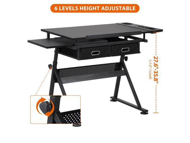 JupiterForce Drafting Desks with 2 Storage Drawers, Height Adjustable Drawing Tables for Painters, Working, Writing, Home Office, Black