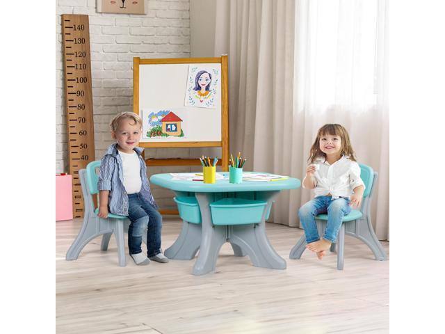 ZENY Kids Table and Chair Set, 3 Piece Activity Table w/Detachable Toy Storage Bins for Children Reading Art Craft, Green