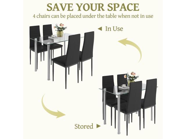 HUGROVE 5-Piece Dining Table Set Modern Kitchen Table Chairs Set with Tempered Glass Tabletop & Stainless Steel Legs, 4 Upholstered PU Leather...