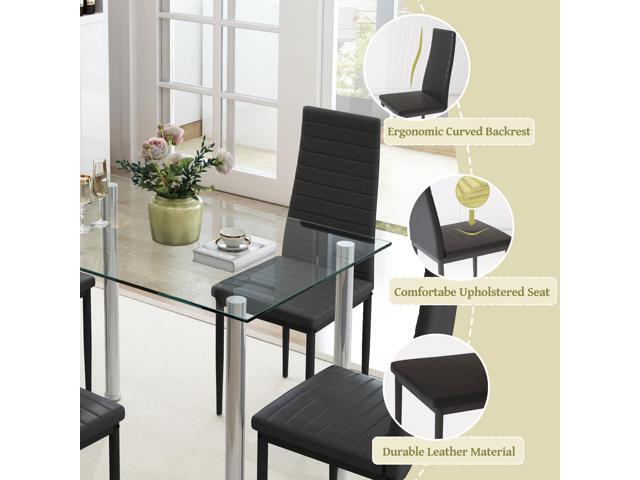 HUGROVE 5-Piece Dining Table Set Modern Kitchen Table Chairs Set with Tempered Glass Tabletop & Stainless Steel Legs, 4 Upholstered PU Leather...