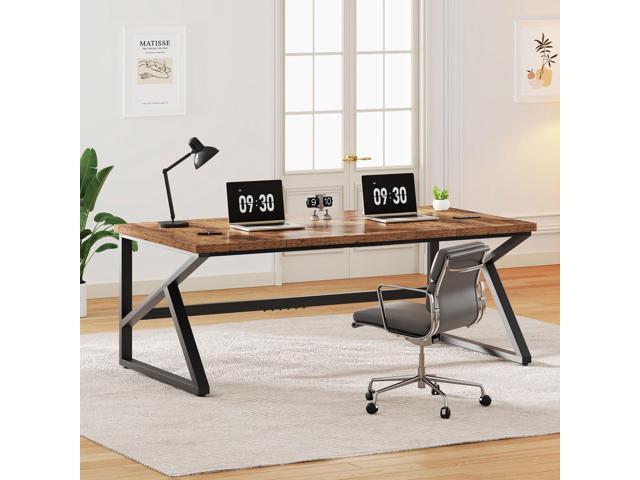 IBF 70 Inch Rustic Brown Desk, Industrial Large Metal Wood Double Computer Desk, Long Home Office Desks Table for 2 People Executive Work Writing...
