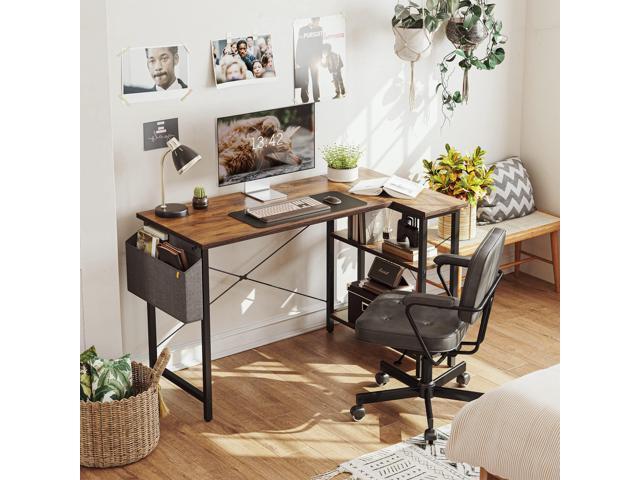 Cubiker L Shaped Desk, 55' Computer Desk with Reversible Storage Shelves Home Office Corner Desk Study Writing Gaming Table, Deep Brown