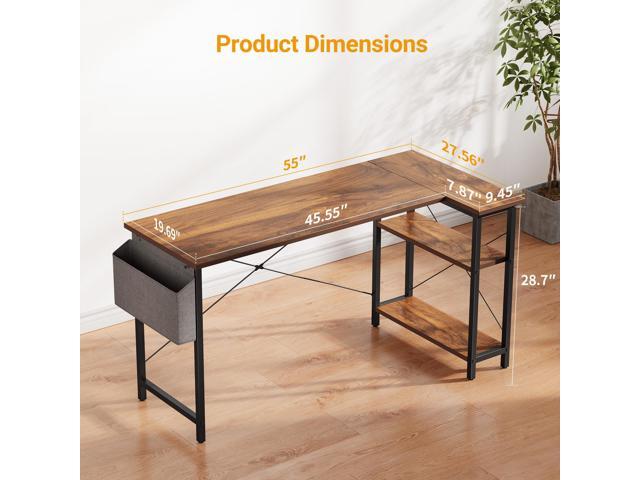 Cubiker L Shaped Desk, 55' Computer Desk with Reversible Storage Shelves Home Office Corner Desk Study Writing Gaming Table, Deep Brown