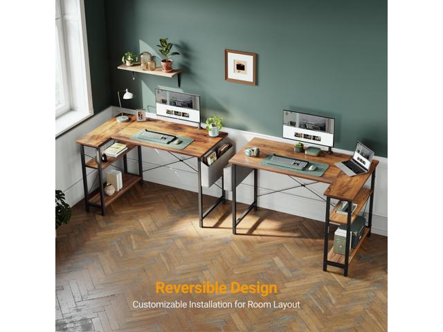 Cubiker L Shaped Desk, 55' Computer Desk with Reversible Storage Shelves Home Office Corner Desk Study Writing Gaming Table, Deep Brown