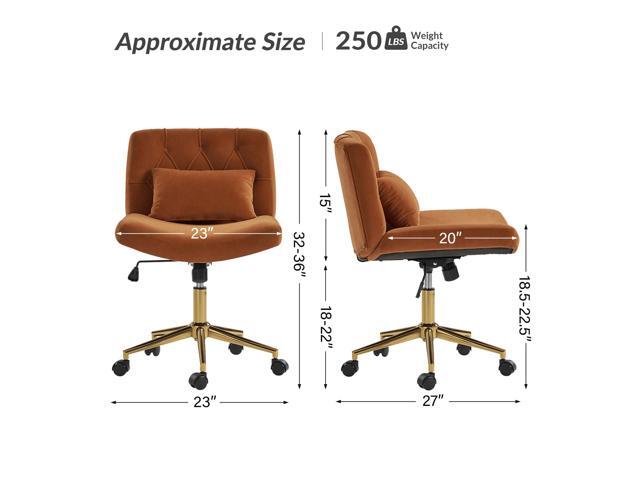 HULALA HOME Criss Cross Chair with Wheels, Criss Cross Legged Wide Seat Desk Chair, Lumbar Pillow, Orange