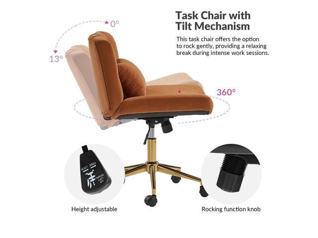 HULALA HOME Criss Cross Chair with Wheels, Criss Cross Legged Wide Seat Desk Chair, Lumbar Pillow, Orange