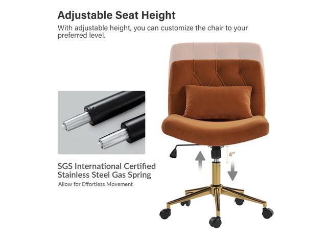 HULALA HOME Criss Cross Chair with Wheels, Criss Cross Legged Wide Seat Desk Chair, Lumbar Pillow, Orange