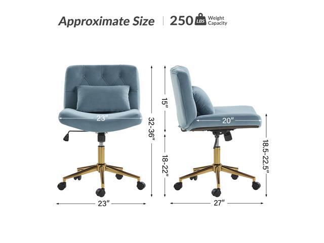 HULALA HOME Criss Cross Chair with Wheels, Criss Cross Legged Wide Seat Desk Chair, Lumbar Pillow, Blue