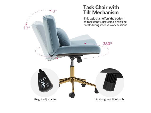 HULALA HOME Criss Cross Chair with Wheels, Criss Cross Legged Wide Seat Desk Chair, Lumbar Pillow, Blue