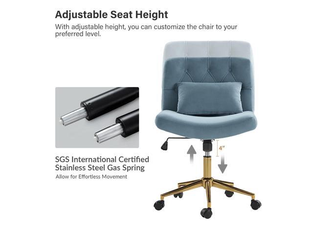 HULALA HOME Criss Cross Chair with Wheels, Criss Cross Legged Wide Seat Desk Chair, Lumbar Pillow, Blue