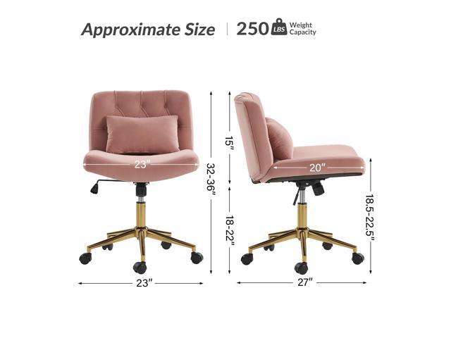 HULALA HOME Criss Cross Chair with Wheels, Criss Cross Legged Wide Seat Desk Chair, Lumbar Pillow, Pink