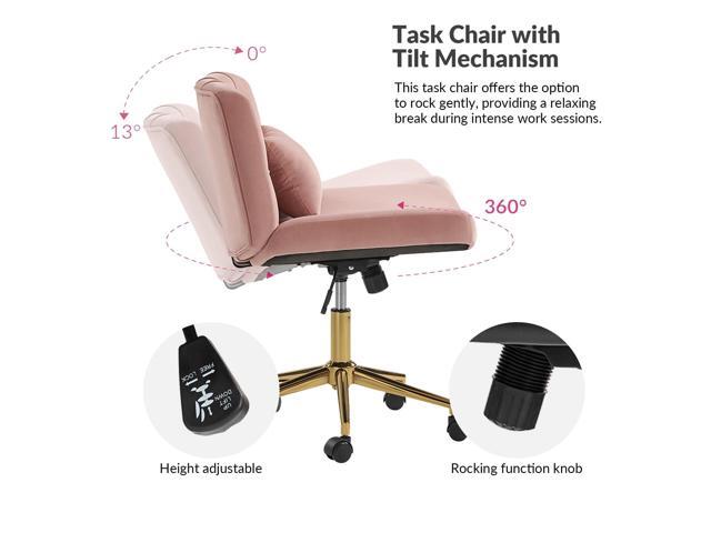 HULALA HOME Criss Cross Chair with Wheels, Criss Cross Legged Wide Seat Desk Chair, Lumbar Pillow, Pink