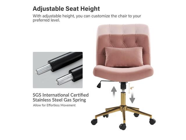 HULALA HOME Criss Cross Chair with Wheels, Criss Cross Legged Wide Seat Desk Chair, Lumbar Pillow, Pink