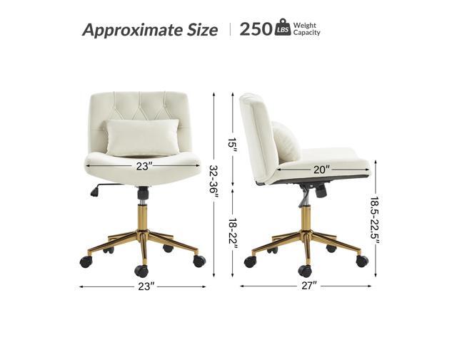 HULALA HOME Criss Cross Chair with Wheels, Criss Cross Legged Wide Seat Desk Chair, Lumbar Pillow, Ivory