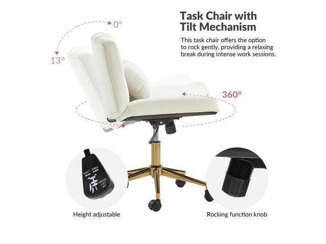 HULALA HOME Criss Cross Chair with Wheels, Criss Cross Legged Wide Seat Desk Chair, Lumbar Pillow, Ivory