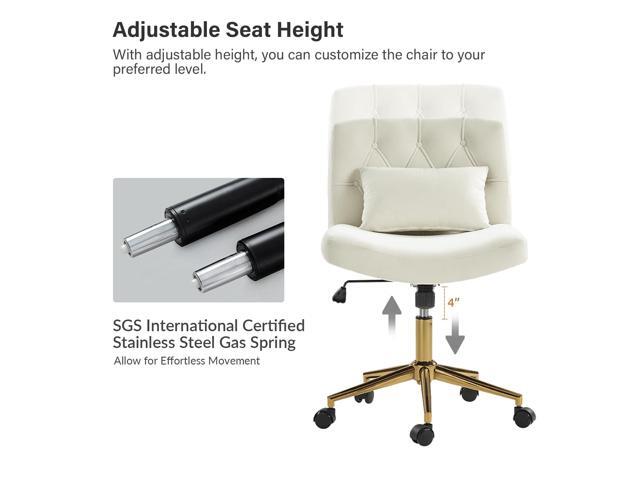 HULALA HOME Criss Cross Chair with Wheels, Criss Cross Legged Wide Seat Desk Chair, Lumbar Pillow, Ivory