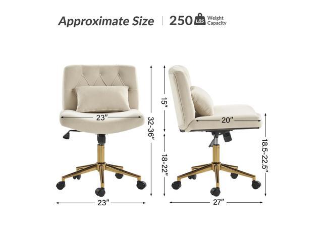 HULALA HOME Criss Cross Chair with Wheels, Criss Cross Legged Wide Seat Desk Chair, Lumbar Pillow, TAN