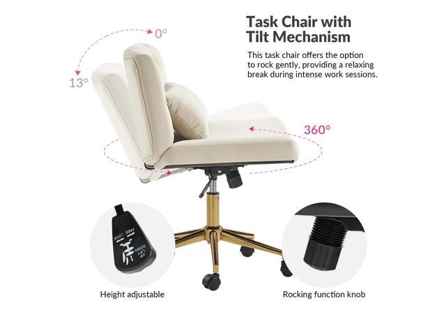 HULALA HOME Criss Cross Chair with Wheels, Criss Cross Legged Wide Seat Desk Chair, Lumbar Pillow, TAN