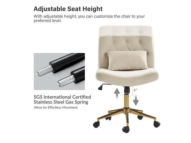 HULALA HOME Criss Cross Chair with Wheels, Criss Cross Legged Wide Seat Desk Chair, Lumbar Pillow, TAN