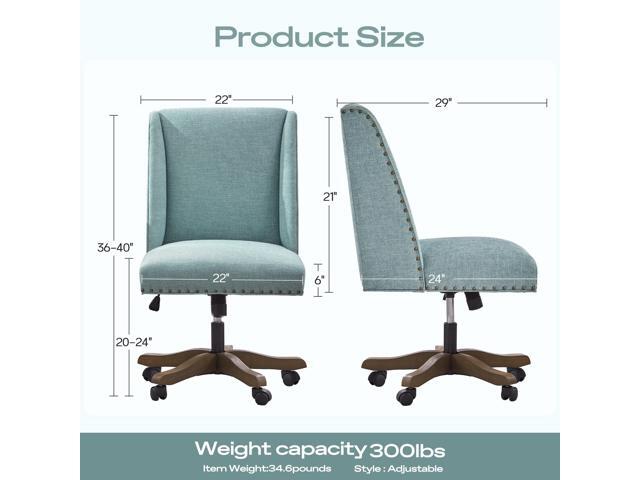 Armless Office Chair with Wooden Legs, Modern Adjustable Upholstered Home Office Desk Chair No Arms Sewing Chair Swivel Chair for Home Office Study...