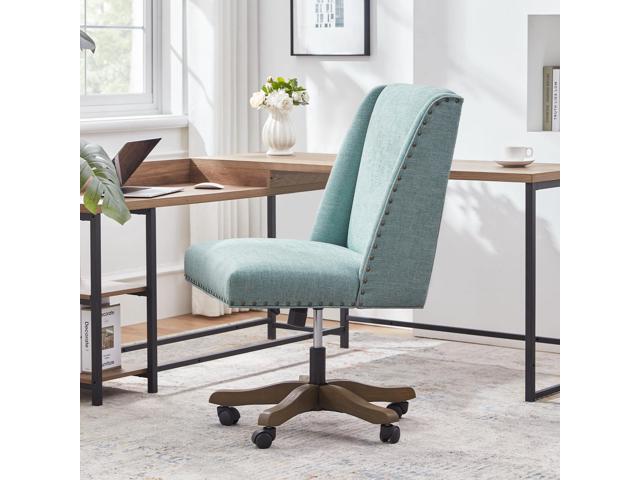 Armless Office Chair with Wooden Legs, Modern Adjustable Upholstered Home Office Desk Chair No Arms Sewing Chair Swivel Chair for Home Office Study...