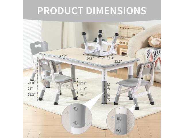 Kids Table and 4 Chairs Set, Height Adjustable Toddler Table and Chairs Set with Rubber Foot Covers, Graffiti Desktop Children Activity Table for...