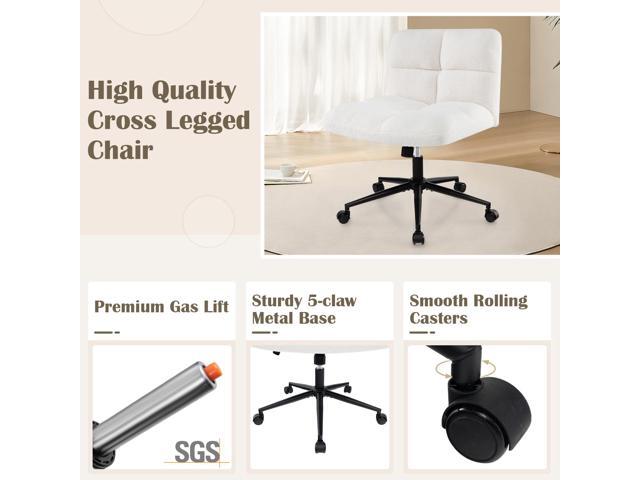 Giantex Criss Cross Chair with Wheels, Faux Fur Cross Legged Office Chair, Armless Wide Desk Chair, Height Adjustable Fabric Swivel Task Chair,...