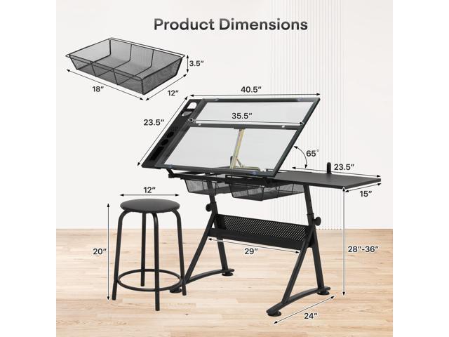 Athena Collection Drafting Table for Artists, Height Adjustable Drawing Table, Dual Desktop Art Desk Metal Frame Art Table Tiltable Craft Desk...