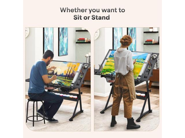 Athena Collection Drafting Table for Artists, Height Adjustable Drawing Table, Dual Desktop Art Desk Metal Frame Art Table Tiltable Craft Desk...