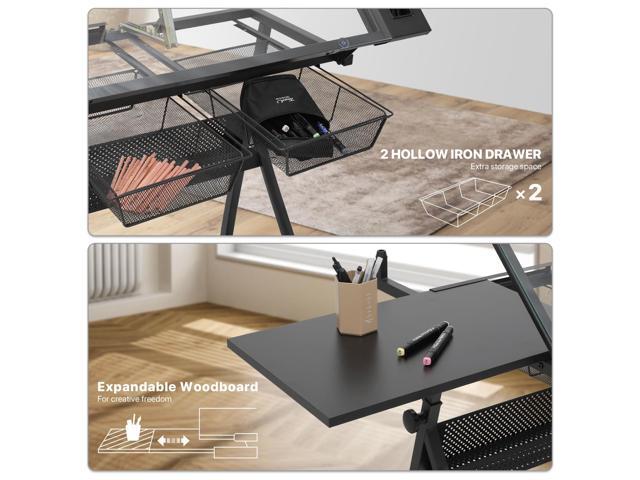 Athena Collection Drafting Table for Artists, Height Adjustable Drawing Table, Dual Desktop Art Desk Metal Frame Art Table Tiltable Craft Desk...