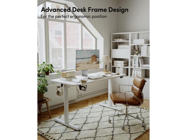 CubiCubi Height Adjustable Electric Standing Desk, 44x 24 Inches Stand Up Table, Sit Stand Home Office Desk with Splice Board, White Frame/White Top