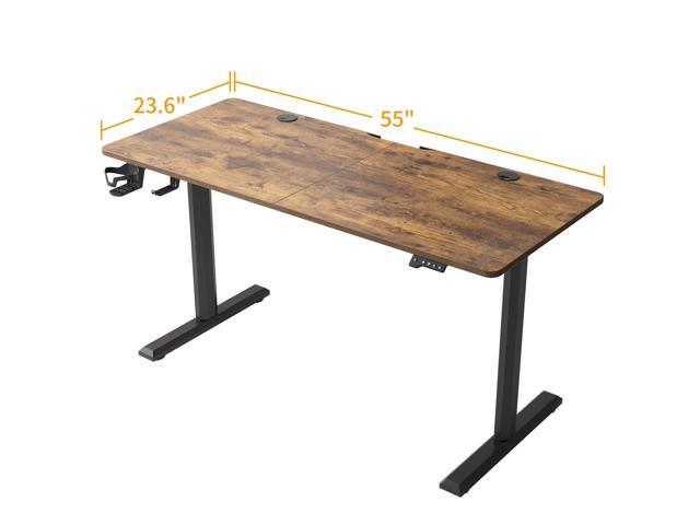 CubiCubi Height Adjustable Electric Standing Desk, 55 x 24 Inches Stand Up Table, Sit Stand Home Office Desk with Splice Board, Rustic Brown Top