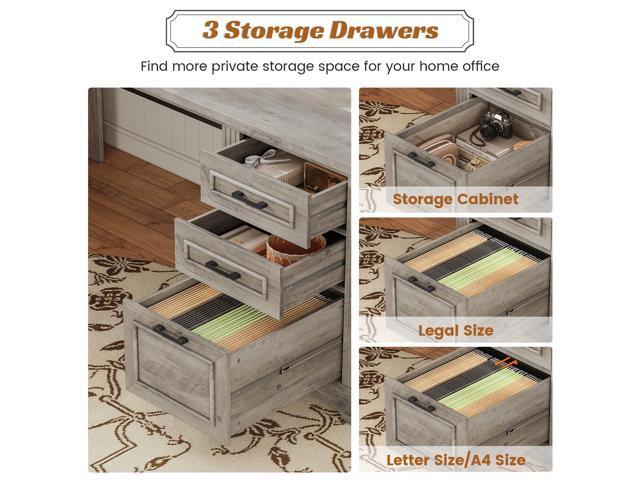 SEDETA Executive Office Desk with 3 Drawers, Farmhouse 55' Computer Desk with Storage File Drawers & Power Outlet for Home Office, Grey