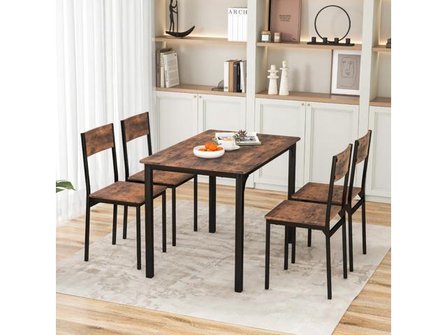 Tangkula Dining Table Set for 4, Retro Kitchen Table and Chairs Set for 4, Metal Frame, Space-Saving Table and Chairs Set of 4 for Small Place,...