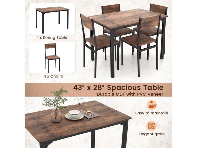 Tangkula Dining Table Set for 4, Retro Kitchen Table and Chairs Set for 4, Metal Frame, Space-Saving Table and Chairs Set of 4 for Small Place,...
